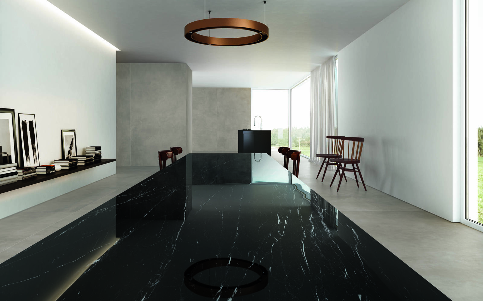 Wohnraum mit großem Tisch 