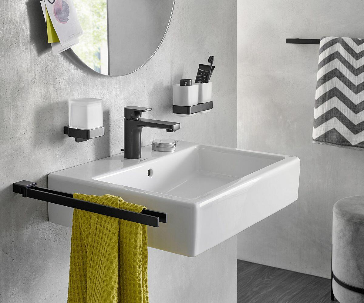 Waschtisch mit schwarzem Handtuchhalter der Serie loft von Emco